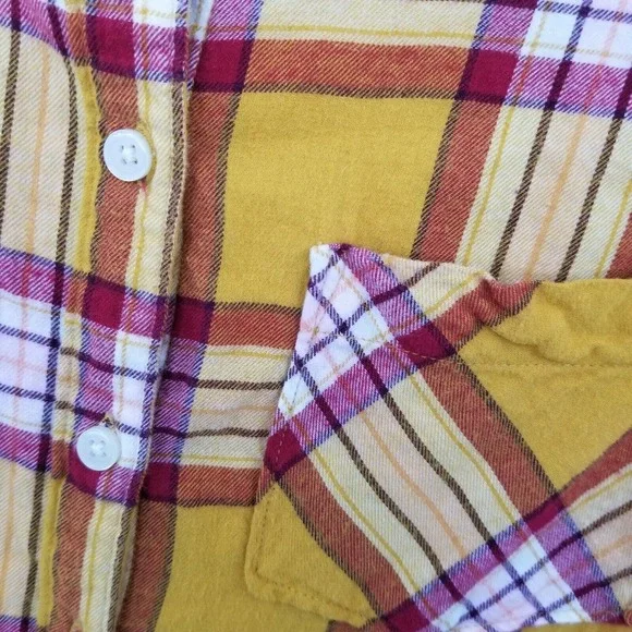 Old navy women medium plaid flannel button up shirt mustard yellow burgundy red - Picture 6 of 12